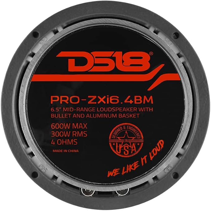 DS18 PRO-ZXI6.4BM 6.5" Pro Audio Midrange Loudspeaker - 600W Max, 300W RMS, 4 Ohms - Premium Quality Audio Door Speakers for Car or Truck Stereo Sound System (1 Speaker)
