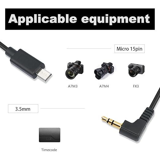 1FT Micro USB 15-Pin to 3.5mm Right Angle Timecode Cable - 90° Angled Camera timecode Cable for FX3 FX-30 A7M3 A7M4 A7S2 A7S3, 3.5mm Audio Timecode Sync, Gold-Plated Connectors