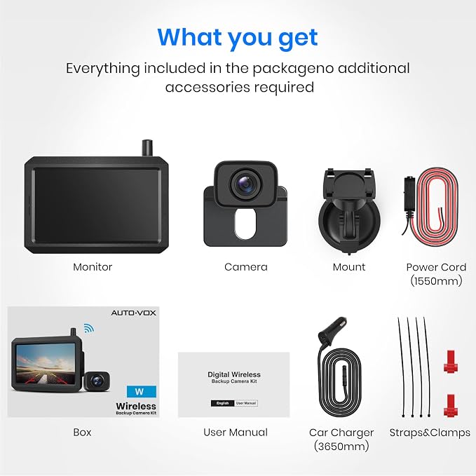AUTO-VOX CS-2 Wireless Backup Camera with 4.3" Car Monitor, Easy Install Stable Digital Signal Back Up Camera System, Super Night Vision Reverse Cam for Truck, SUV, Van, Trailer