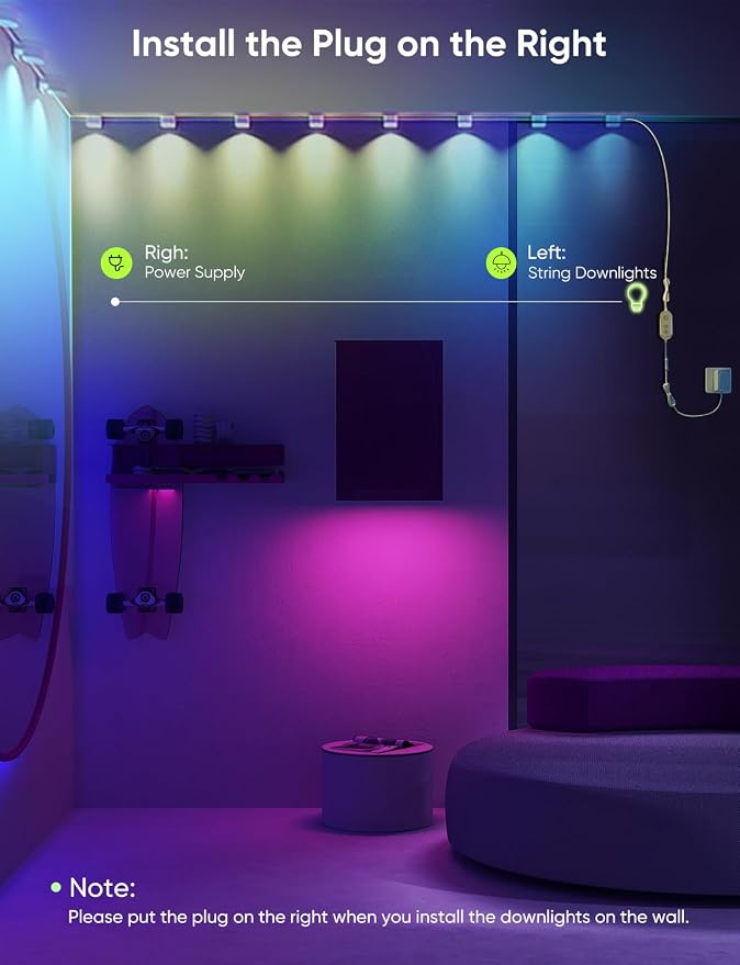 APPECK String Downlights Indoor, 30ft Smart Wall Backlight for Bedroom with 30 Led Lights, 111 Scene Modes, Music Sync Color Changing Deocrative Lighting for Party, Kids Room, Works with Alexa/Google