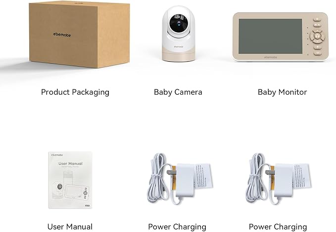 ebemate Video Baby Monitor with Camera and Audio, 5" IPS Screen, 30H Battery, Hybrid WiFi and No WiFi Connection, Pan-Tilt-Zoom, Night Vision, 2-Way Talk, 1500ft, for New Parents/Elderly EBE50P