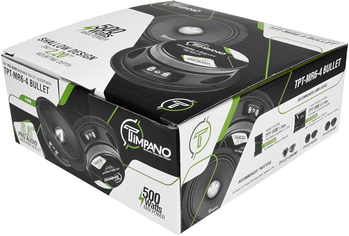 Timpano 6.5 Midrange Speaker TPT-MR6-4 Bullet 500 Watts, 4 Ohm, Shallow Mount 6.5 Inch Speakers PRO Audio Mid Range Loud Speaker (Single)