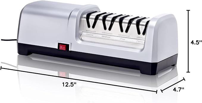 YBSVO 4-Stage Professional Electric Knife Sharpener | Heavy Duty Diamond Sharpening System for Straight & Serrated Knives - Quiet Motor for Kitchen & Chef Use