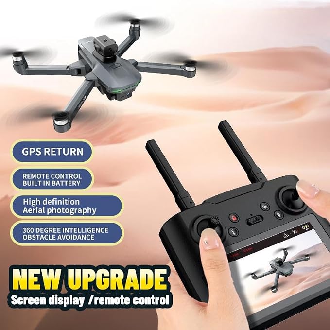 Adults GPS Drone with 4.5" Screen Remote Controller, 1080P HD Dual Lens Brushless Motor FPV RC Quadcopter, Auto Return Home, 360 Degree Flip, with 2 Batteries, Under 249g Full-Size Foldable Copter