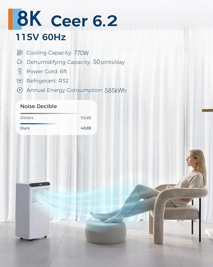 Garvee 8000 BTUs Portable Air Conditioners,350 Sq.Ft. Ceer 6.2,DOE 5K BTUs