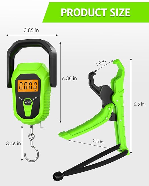 Digital Fishing Scale with Lip Gripper, 110lb/50kg Waterproof Fish Weight Scale with Tape Measure, Hook & Clamp, LCD Display & Hanging Design, Ideal Fishing Gift for Men Anglers