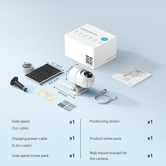 ELYSOO Solar Camera Outdoor Wireless, 2K Color Night Vision, Security Cameras Wireless Outdoor with 360°View, Battery Powered, 2.4GHz WiFi, Instant Alerts, IP65