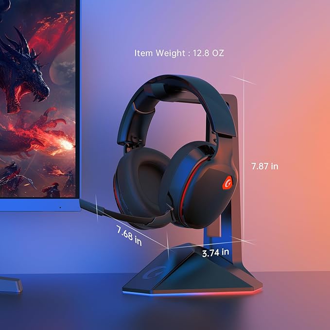 Gtheos 2.4GHz Wireless Gaming Headset for PS5, PS4 Fortnite & Call of Duty/FPS Gamers, PC, Nintendo Switch, Bluetooth 5.3 Gaming Headphones with Mic, Stereo Sound, Red Light -BlackRed
