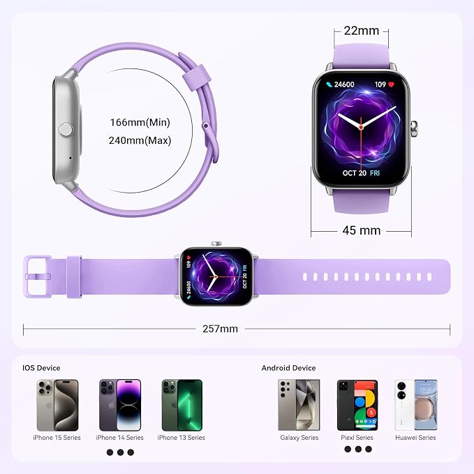 Gydom Smart Watches for Women for Android & iPhone, Alexa Built-in, 1.8" Smartwatch with Heart Rate/SpO2/Sleep/Stress, IP68 Waterproof Fitness Tracker, 101+ Sports Modes, Purple