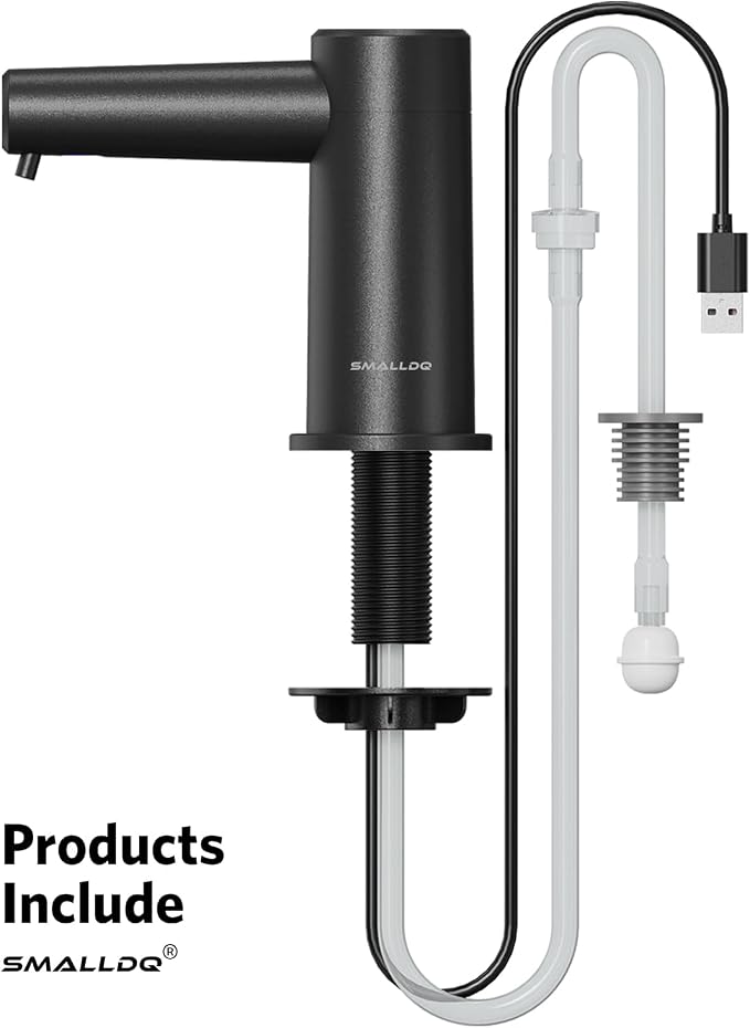 Kitchen Sink Dish Soap Built-in Dispenser, Touchless Electric Embedded Soap Dispenser Pump with 38" Silicone Extension Tube, Designed for Kitchens and Bathrooms (Black)