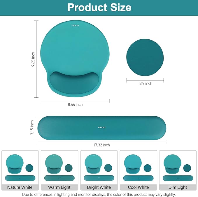 MOSISO Wrist Rest Support for Mouse Pad&Keyboard Set, Circle Curved Ergonomic Mousepad&Coaster Non-Slip Base Home/Office Pain Relief&Easy Typing Pad with Soft Cloth&Silicone Lining, Teal Green