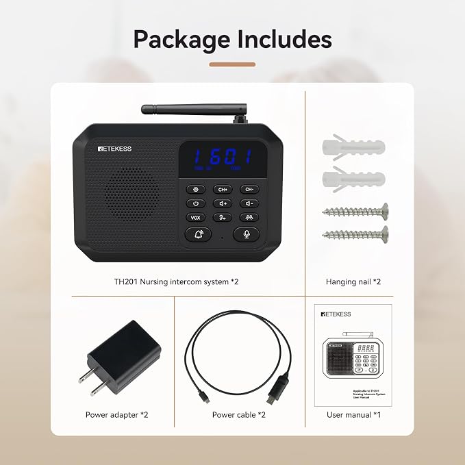 Retekess TH201 Intercoms Wireless for Home, Hands Free Intercom,Long Range 1 Mile, 22 Channel, VOX,Real-time Caring, Group Call, Real-Time Two Way Intercoms for Home,Business