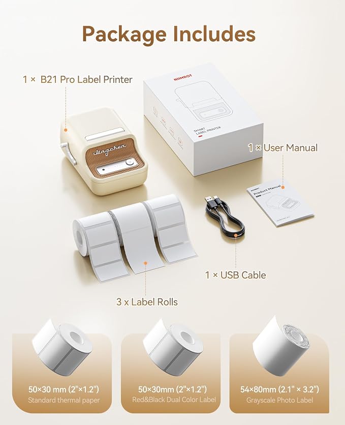 NIIMBOT B21 Pro Label Maker, 300DPI HD Label Printer, Ideal for Photos,Study Graphics, Stores,Notes,Small Business, Comes with 3 Rolls of Labels