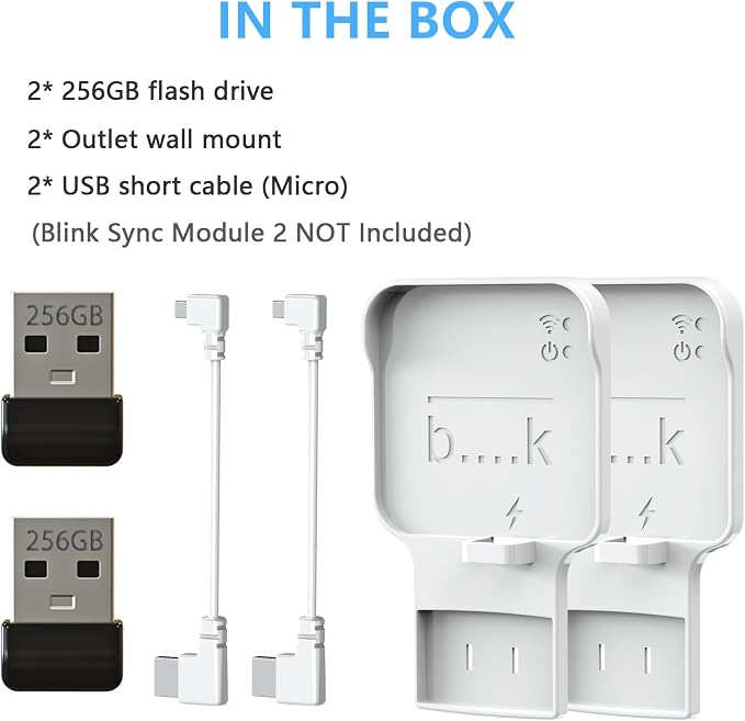 256GB USB Flash Drive with Outlet Mount Compatible with Blink Sync Module 2, Space-Saving Mount Bracket Holder for Blink Outdoor/Indoor Security System (Sync Module 2 is NOT Included),2Pack
