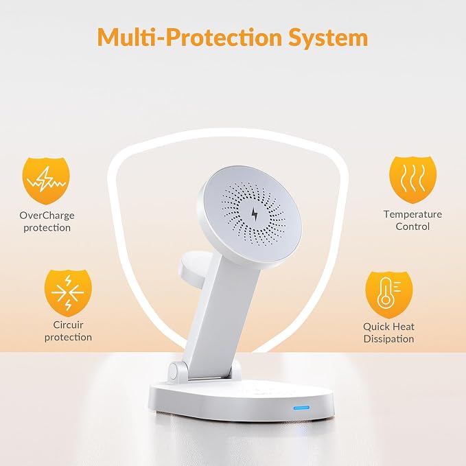 iDsonix 3 in 1 Wireless Charging Station for iPhone, 18W Fast Magnetic Phone Charger with Adjustable Stand and Light, Charger Stand for iPhone 16-12 Series, Airpods, iWatch, White