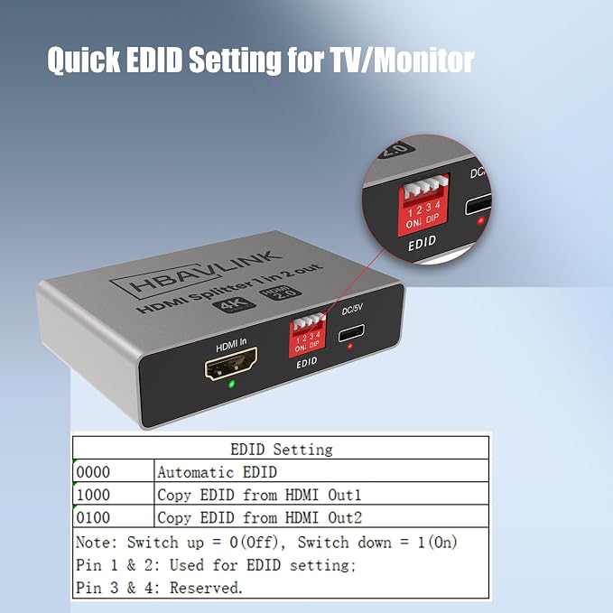 HDMI Splitter 1 in 2 Out 4K 60Hz - EDID Clone, HDCP2.2, HDR, Dolby Atmos, Dolby Vision - Compatible with Firestick 4k Max, PS3/PS5 & Elgato HD60s/x/Pro, Apple TV 4K, Retrotink, Roku Stick