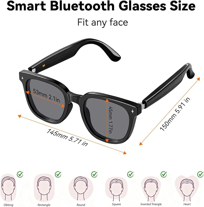Smart Bluetooth Glasses for Men Women, Ai Smart Glasses with Open-Ear Audio, Voice Control, Real-time Translation, Hands-Free Calls, Bluetooth Sunglasses for Daily Use, Travel