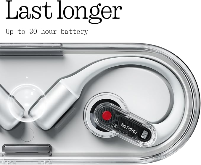 Nothing Ear (Open) Open Ear Headphones, Ultra-Light with Adjustable Earhooks, Multipoint Connection Bluetooth Earbuds, Clear Voice Technology for AI Calls, IP54, Fast Charging, ChatGPT Supported