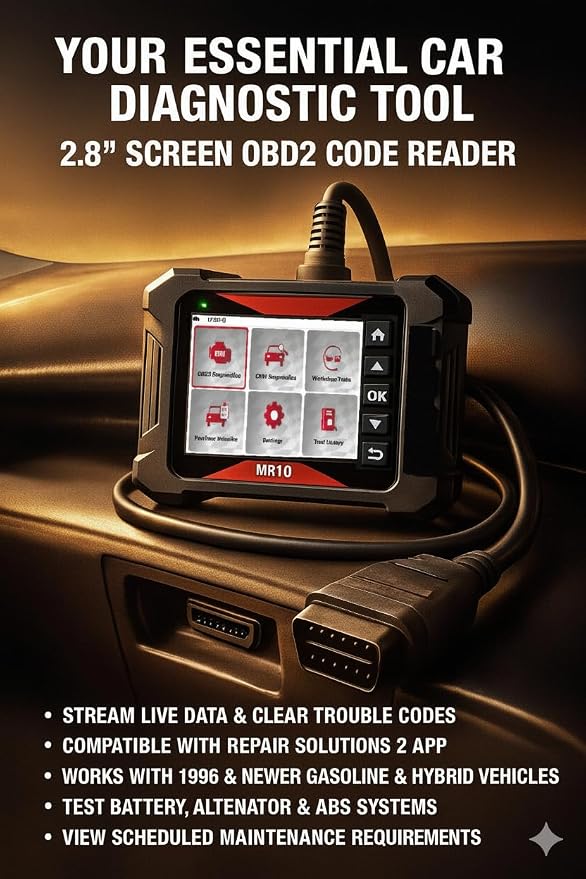 New! MR10 2.8 in Screen OBD2 Code Reader w/Live Data, ABS & Oil/Battery Reset, Wireless App Integration, Vehicle History & Recall Alerts — Compatible with Maddox Models for 1996+ OBD2 Cars & Hybrids