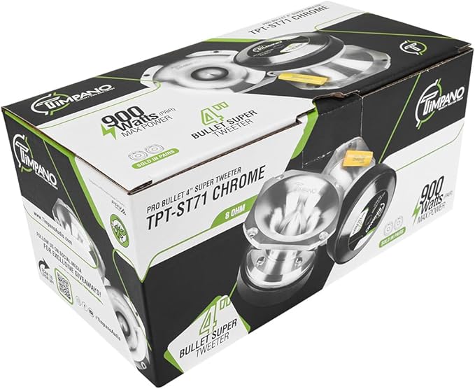 Timpano Super Tweeter 4 Inch TPT-ST71 Chrome, 8 Ohm, 900 Watts Max, 108 db, High Sensitivity, PRO Audio Bullet Super Tweeters (Pair)