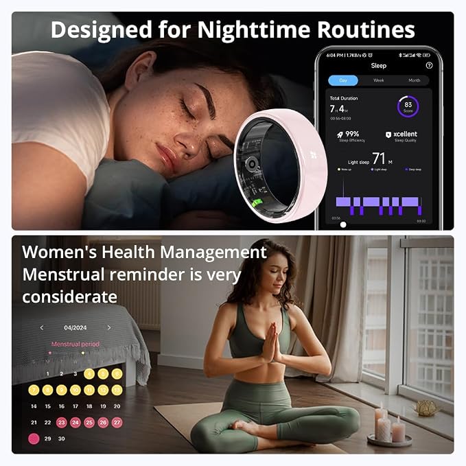 COLMI R02 Smart Ring, Smart Ring for Women and Men, No Subscription Fee, with a Charging Case, Supports Heart Rate, Blood Oxygen, Sleep Health Monitoring, and Sports Tracking Ring. (Pink Ceramic, 7#)