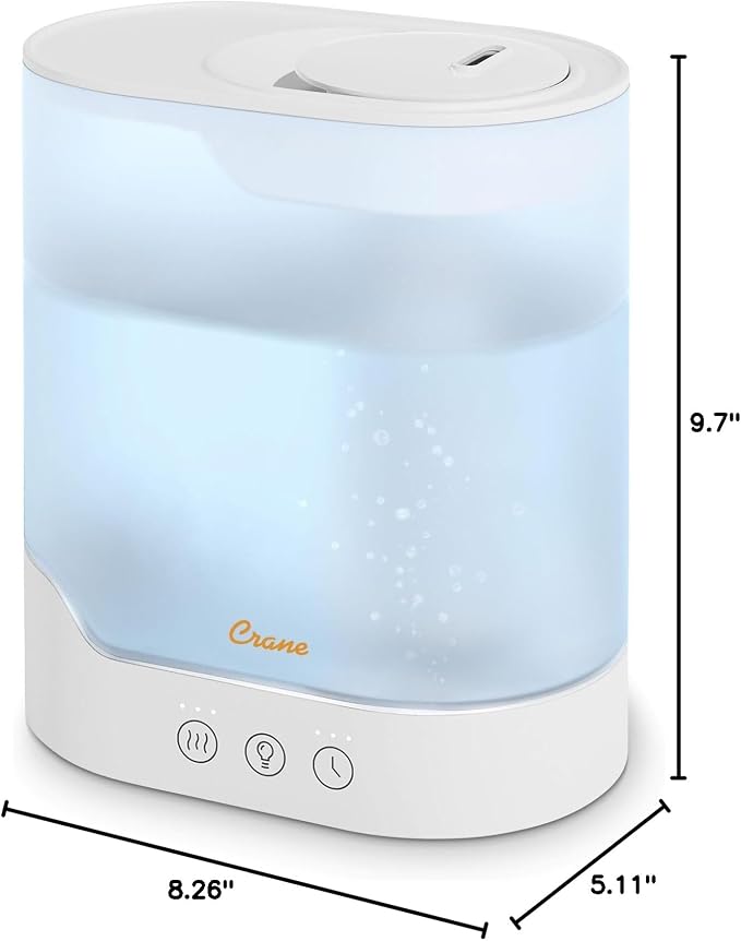 Crane 0.7 Gallon Top Fill Cool Mist Humidifier and Aroma Diffuser, with Color-Changing Night Light and Aroma Diffuser Function, Humidifier For Bedroom, Office or Nursery
