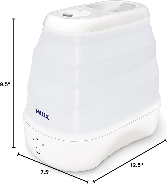 Crane x HALLS Collapsible Cool Mist Humidifier for Bedroom and Office, 1 Gallon Portable Humidifier for Travel and Easy Storage, Blue and White