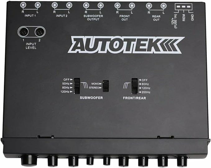Autotek ATEQ709 4-Band Audio Equalizer with Built-in 2-Way Crossover, 9 Volts, 1/2 DIN, re-amp EQ with Front/Rear Active Crossover, and Selectable 12dB high-Pass Crossover,Black