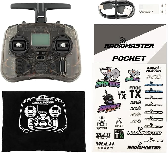 Radiomaster Pocket Hall Gimbal Transmitter Remote Control Portable Lightweight Built in LED Light Foldable Antenna Mode 2 (CC2500-Charcoal)