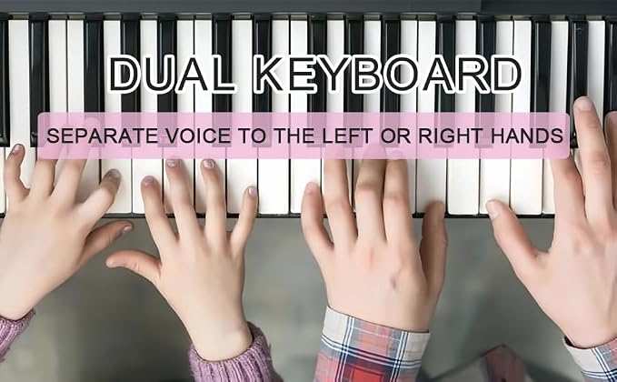61 Key Electronic Keyboard Piano with Lighted Up Keys, Musical Mini Keyboard Piano with keyboard stand, Digital Portable Synthesizer Keyboards for Beginners Kids Adults (pink)