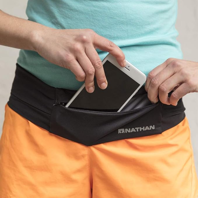 Nathan Zipster Running Belt for Men and Women, Bounce Free Waist Pack, Running Fanny Pack Women, Pockets with Zippers, Fits All iPhones