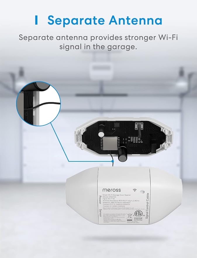 meross Smart WiFi Garage Door Opener Remote, App Control, Works with Alexa, Google Assistant and SmartThings, No Hub Needed(Non HomeKit Versions)