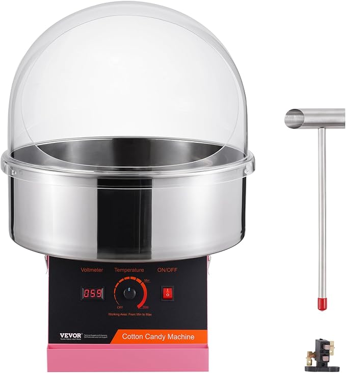 VEVOR Cotton Candy Machine Commercial, 1000W Electric Floss Maker with Cover, Stainless Steel Bowl, Sugar Scoop, Storage Drawer, Perfect for Home, Carnival, Kids Birthday, Family Party, Pink