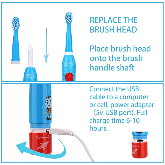 OJV 8620 Musical Electric Toothbrushes 8630 Kids Sonic Electric Toothbrushes (Pink+Bule)
