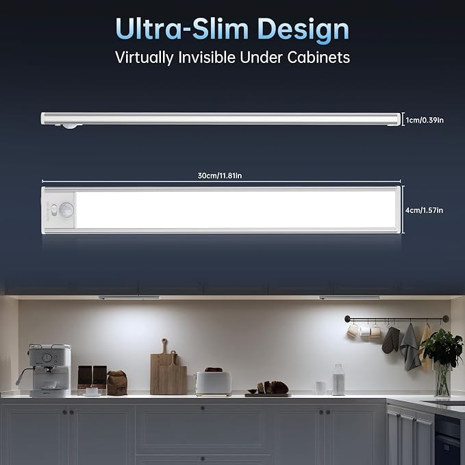 Under Cabinet Lighting,54 LED 1800mAh Rechargeable,Motion Sensor Light,3 Colors Dimmable,Magnetic Closet Lights,Indoor Night Lights for Kitchen Bedroom Stairs 5 Pack