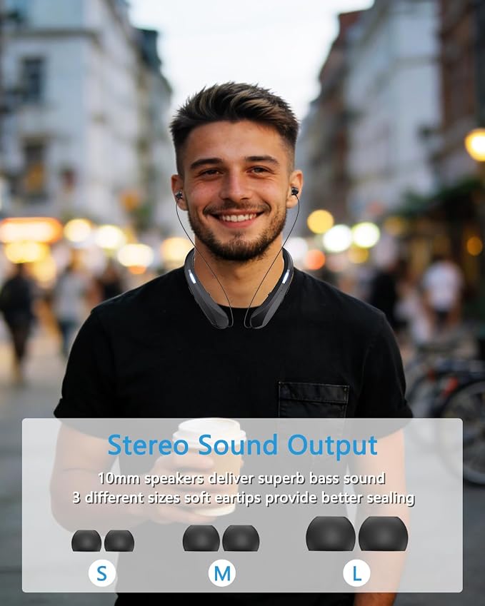 Bluetooth 5.3 Neckband Bluetooth Headphones, Retractable Headphone IPX5 Sweatproof & Vibration Notifications, Secure Fit and Stereo Sound for Cycling and Hiking
