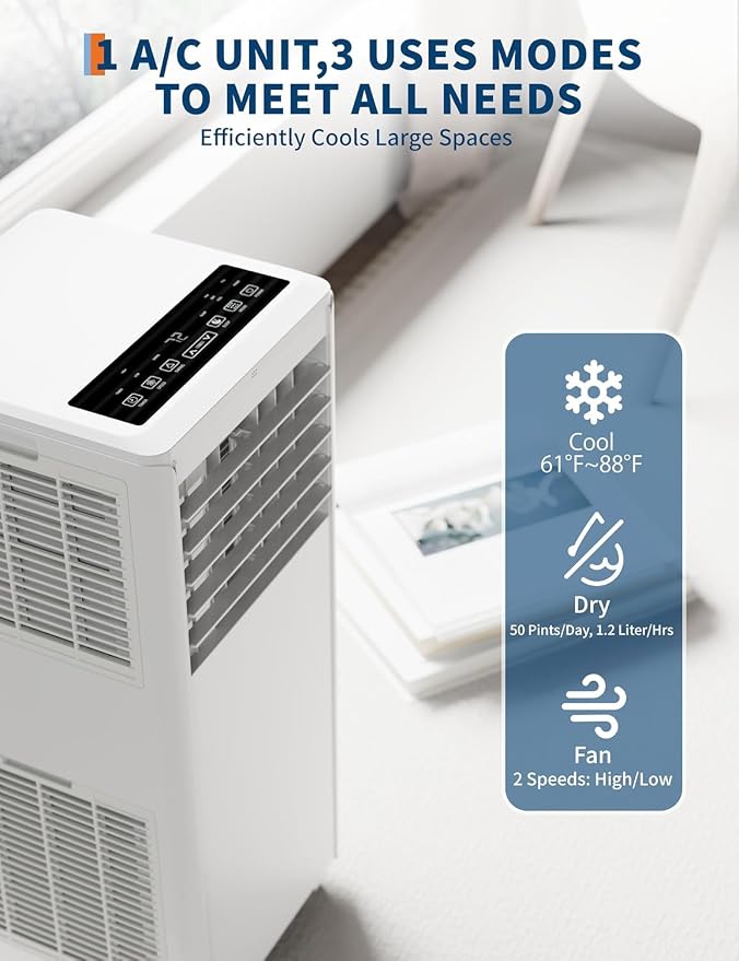 Garvee 8000 BTUs Portable Air Conditioner for 350Sq.Ft Max.Remote Control 48dB Portable AC Unit, Dehumidifier, Fan, Sleep, 24H Timer&Installation Kit, DOE Certified, Ceer 6.2,White White