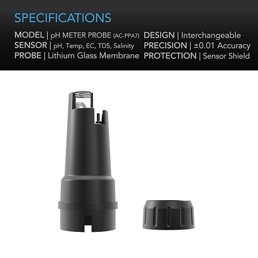 AC Infinity Replacement Probe for Hydroponic Meter PRO Kit, Measures Acidity, Alkalinity, Temperature, EC, TDS, & Salinity with ±0.01 pH Accuracy, Water Hydroponics Plants, Gardening, Aquariums, Pools