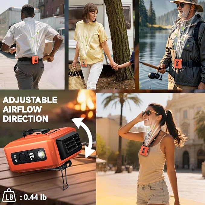 CAZOKASI Wearable Waist Clip Fan with Lighting Desktop Stand 16000rpm Runtime upto 20 hours (5000mAh / Orange)