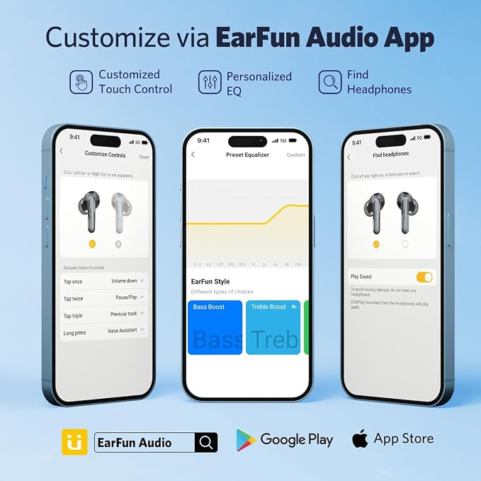 EarFun Air 2 Wireless Earbuds, 10mm Drivers with LDAC Bluetooth Earbuds, Hi-Res Audio, Bluetooth 5.3 with Multipoint Connection, 4 Mics, Wireless Charging, 40H Playtime, App Customization, IPX7