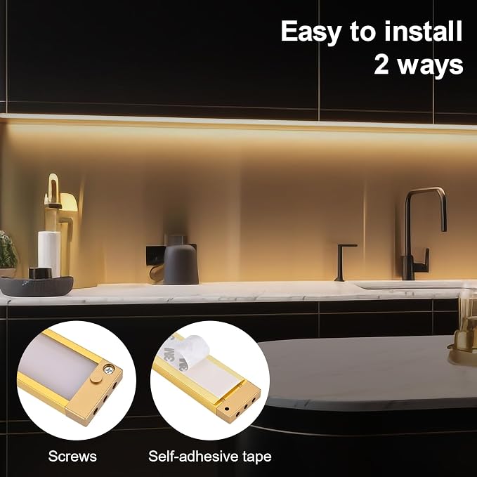 6pack 12inch Dimmable LED Under Cabinet Light Kit, 2700K to 6000K Smart LED Under Counter Lighting Fixture, Compatible with Alexa, Google Assistant, for Kitchen, Pantry, Shelf (Gold)