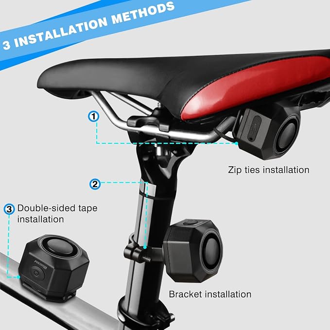 WSDCAM Rechargeable Electric Bike Horn Alarm with Remote, 110dB Loud Bike Horn for Adults Waterproof Bicycle Horn with Vibration Bicycle Alarm Anti Theft Electric Scooter Bike Accessories