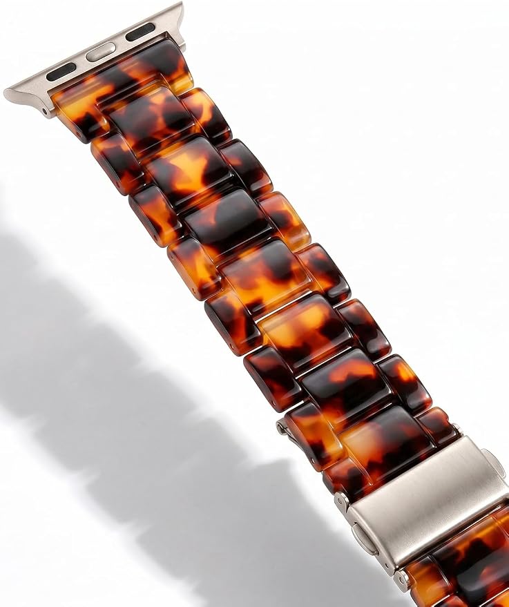 V-MORO Resin Band Compatible with Apple Watch Series 11/10/9/8/7 46mm 45mm 44mm 42mm Lightweight Fashion Strap for iWatch Ultra 49mm Series 6/5/4/3/2/1/SE with Metal Buckle Wristband Women Men(Tortoise)