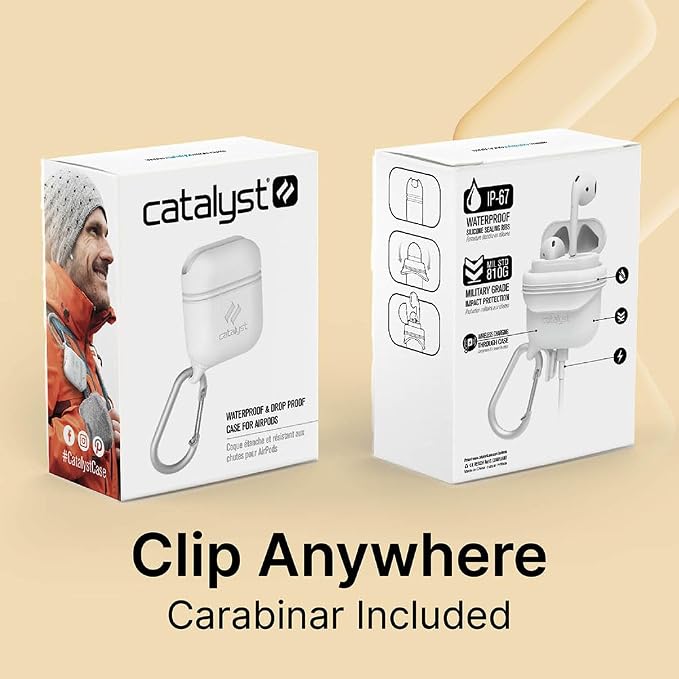 Catalyst Waterproof Case for AirPods 2nd Generation and AirPods 1st Generation - Wireless and USB-C Charging High Drop Protection AirPod Gen 2 and Gen 1 Case with Carabiner, One Piece Design