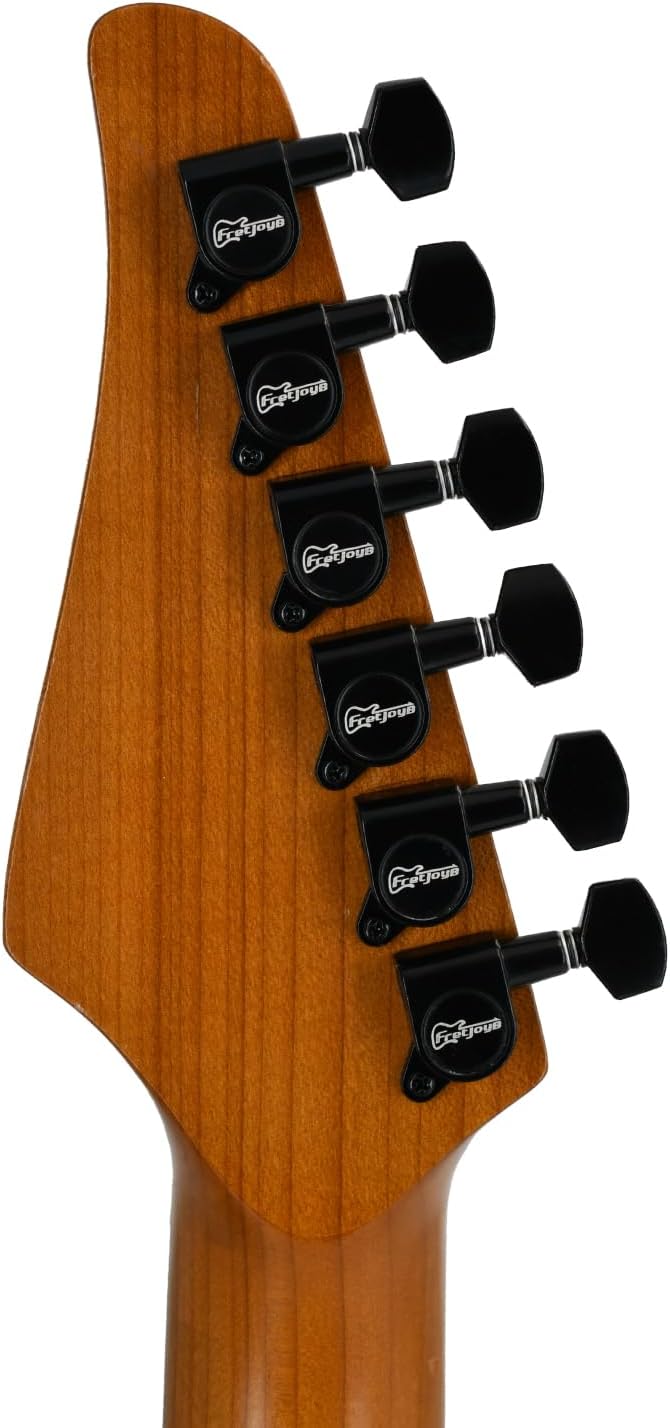 FretJoyB 18:1 Guitar Tuning Pegs 6 in Line Standard Guitar Tuners Tuning Keys Replacement for Acoustic or Electric Guitars-Black(6 Right)