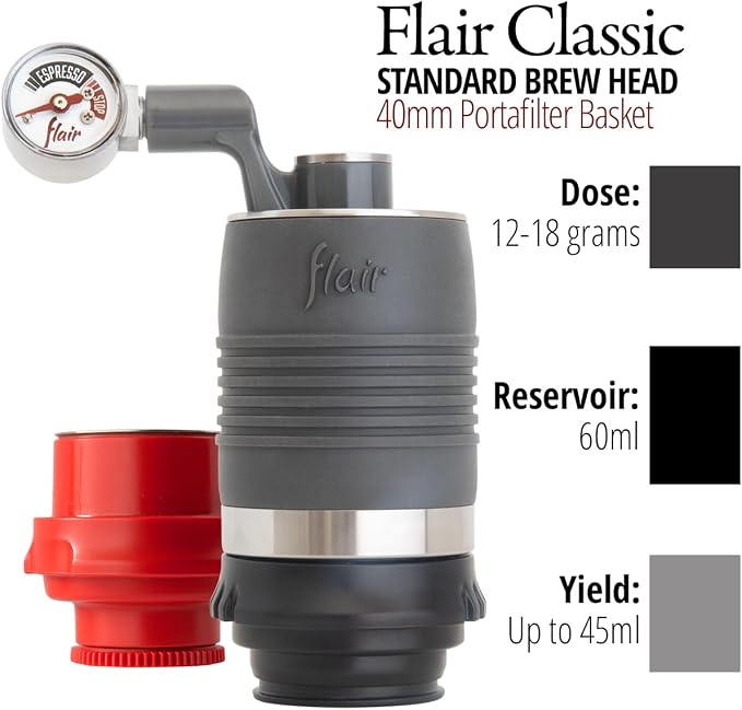 Flair UPDATED Espresso Maker - Classic: All manual lever espresso maker for the home - Pressure gauge and two portafilters included