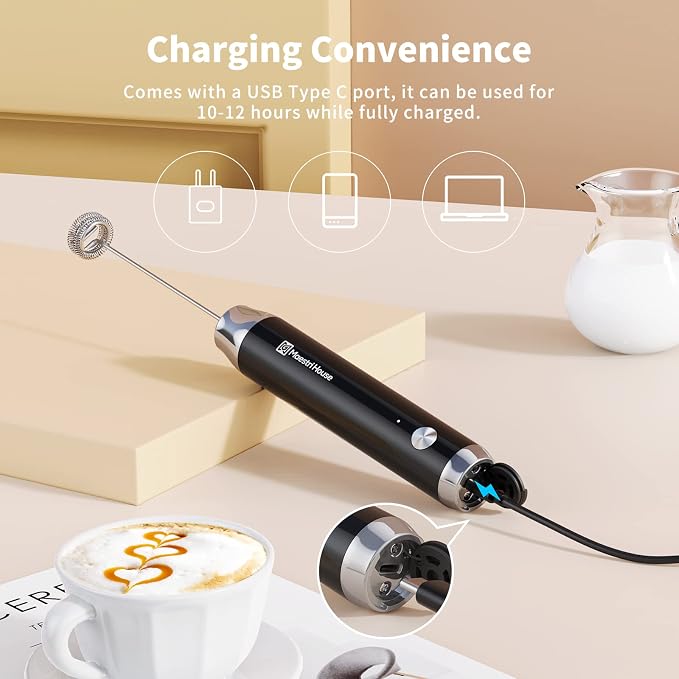 Maestri House Rechargeable Milk Frother & Milk Frother Holder & Whisk Rod