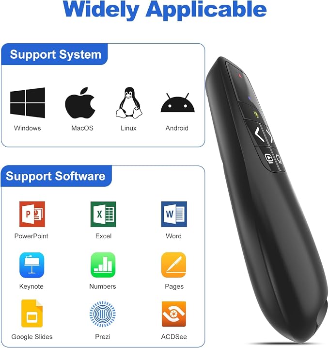 Presentation Clicker with Yellow Laser Pointer for LED LCD Screen: Wireless Presenter Remote for PowerPoint Computer Clickers, Project Clicker for Mac Laptop Office, Slideshow Google Slide Advancer