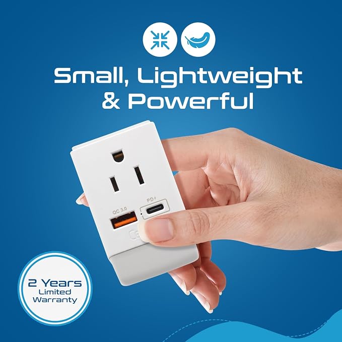 Ceptics Italy Travel Adapter, QC 3.0 & PD, Safe Dual USB & USB-C - 2 USA Socket Compact & Powerful - Use in Uruguay, Libya, Syria, Tunisia, Chile - Type L AP-12 - Fast Charging (AP-12A)