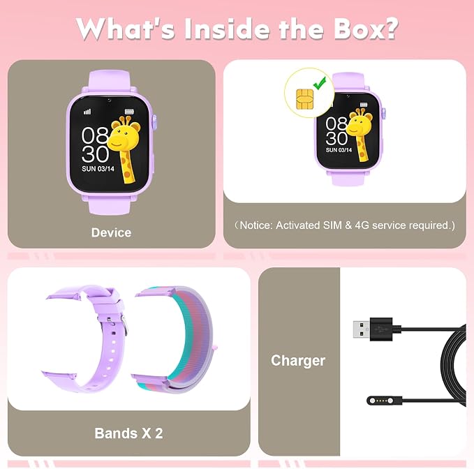 4G Kids Smart Watch for Boys Girls with GPS Tracker, Kid Smartwatch Phone Call SOS Video Call for Kids Birthday Gift Ages 4-12